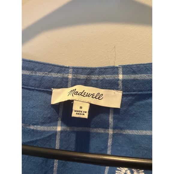 Madewell Blue/White Embroidered Puff-Sleeve Crop Top in Windowpane Size 8 - Picture 3 of 4